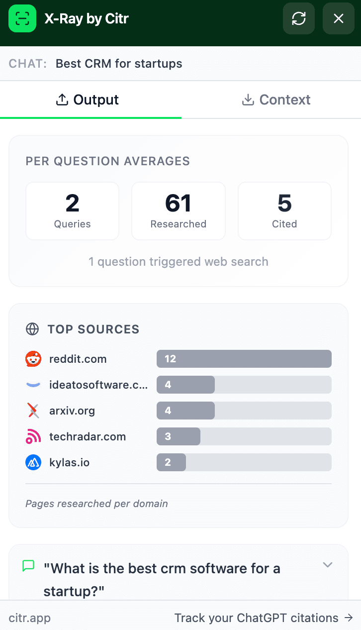 X-Ray collapsed view showing averages and top sources